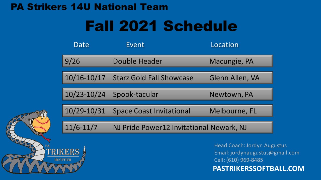 SCHEDULE: – PA Strikers Fastpitch Softball