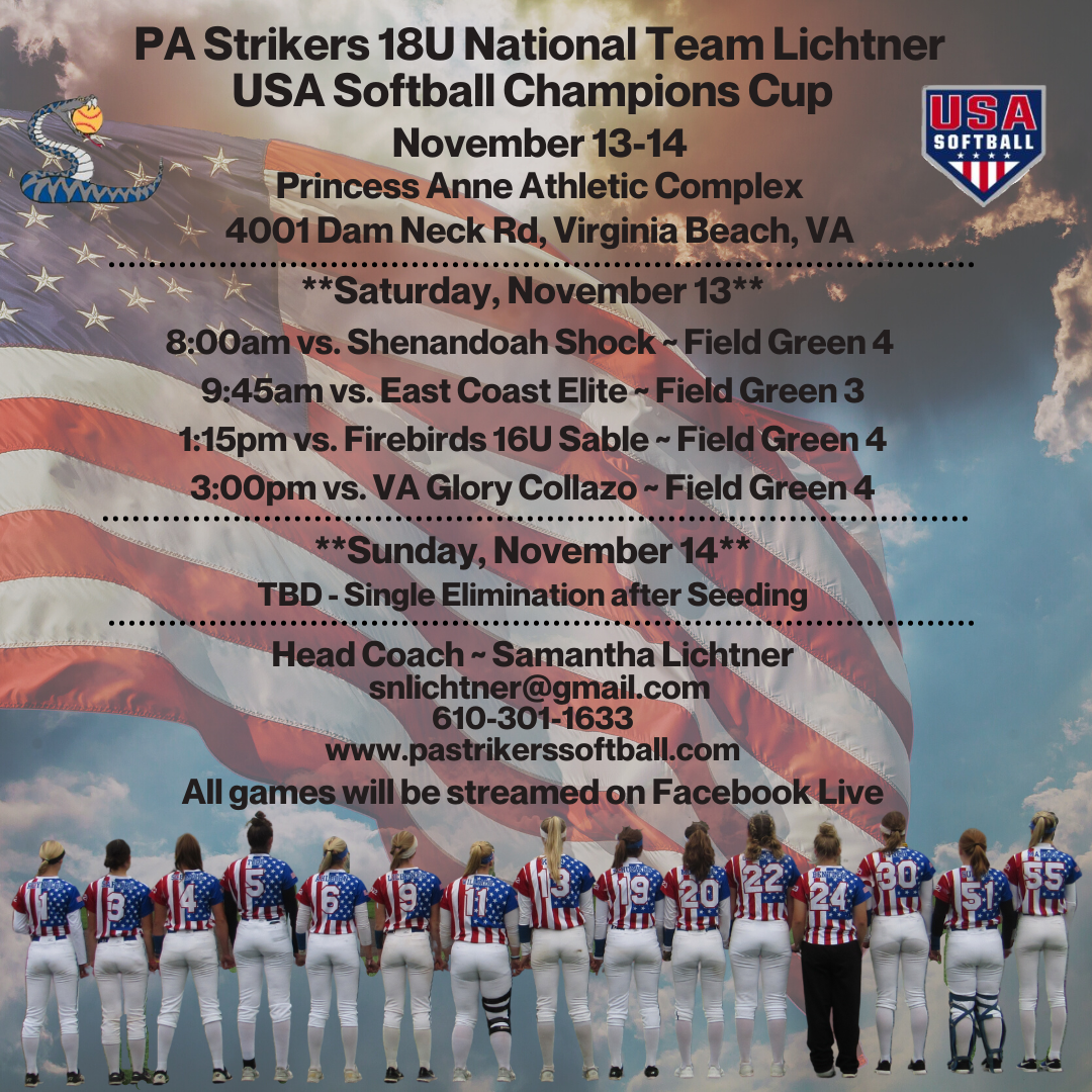 18U National Lichtner Team Schedule PA Strikers Fastpitch Softball